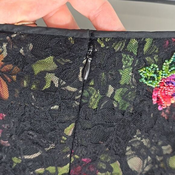 {Nicole Miller New York} 90s Y2K Lace Overlay Floral Sequins Asymmetrical Skirt - Picture 11 of 16